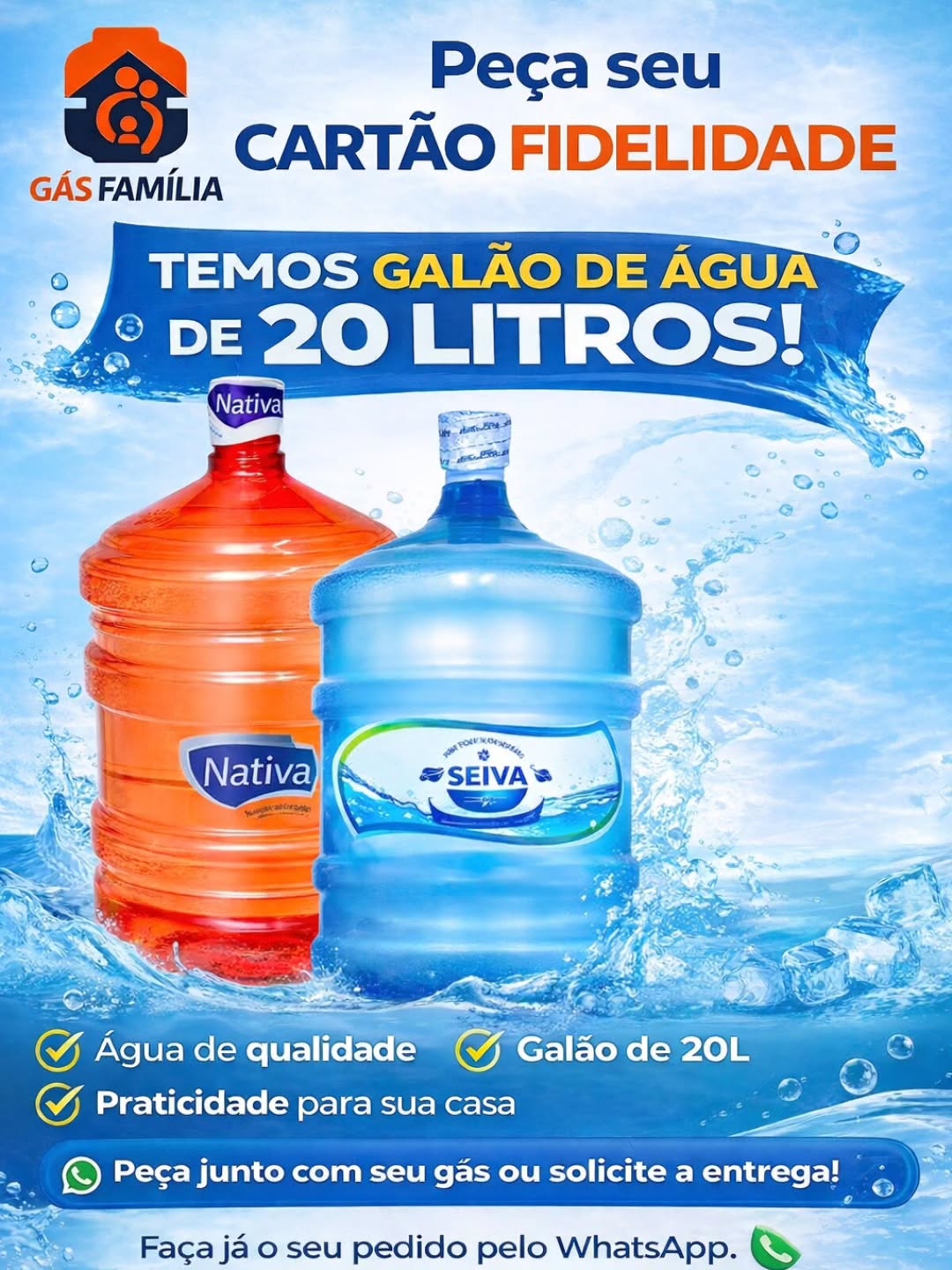 Banner com água mineral de 20 litros da Gás Família